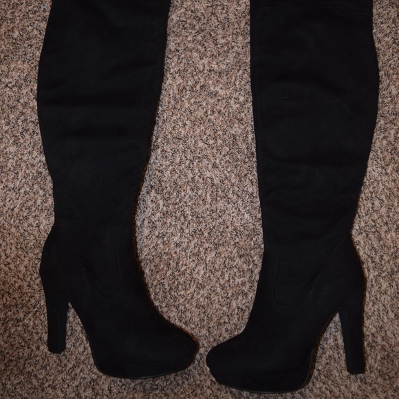 Knee High Suede Boots with Heel - Picture 1 of 8